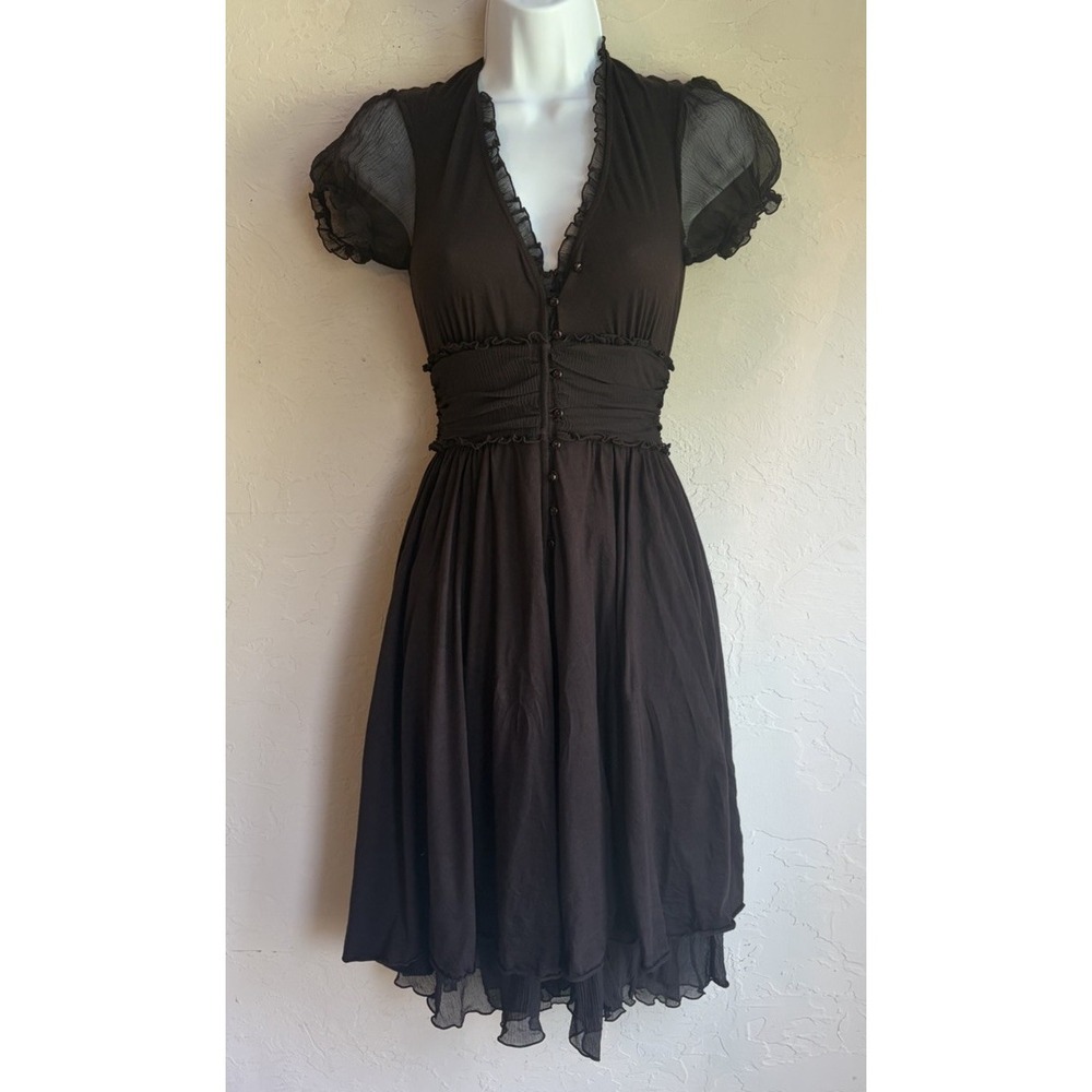 To the Max Black Sheer-Sleeve Ruffle Midi Dress